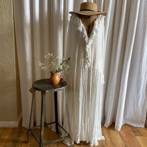 Free People Ivory bohemian oversized dress with white detached slip BEAUTIFUL